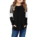 SELINK Girl's Casual Big Kids Long Sleeve Striped Color Block Tees Pockets