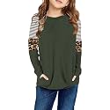 SELINK Girl's Casual Big Kids Long Sleeve Striped Color Block Tees Pockets