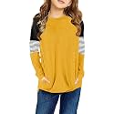 SELINK Girl's Casual Big Kids Long Sleeve Striped Color Block Tees Pockets