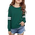 SELINK Girl's Casual Big Kids Long Sleeve Striped Color Block Tees Pockets