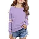 SELINK Girl's Casual Big Kids Long Sleeve Striped Color Block Tees Pockets