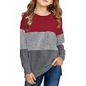 SELINK Girl's Casual Big Kids Long Sleeve Striped Color Block Tees Pockets