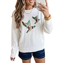 SELINK Women's Holiday Sweater Crew Neck Print Casual Long Sleeve Pullover