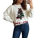 SELINK Women's Holiday Sweater Crew Neck Print Casual Long Sleeve Pullover