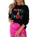SELINK Women's Holiday Sweater Crew Neck Print Casual Long Sleeve Pullover