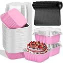selizo 60 Pack 10oz Mini Disposable Cake Pans with Lids, Aluminum Foil Square Baking Cups, 4.4x4.4 Large Baking Cake Tins Cup Cake Containers with Lids for Thanksgiving Individual Cakes