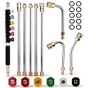 Selkie Pressure Washer Extension Wand Upgrade Power Washer Lance with Spray Nozzle Tips,30°,90°,120° Curved Rod, 1/4’’Quick Connect, Replacement for Anti-Leaked Ring 4000 PSI…