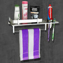 SELTIX Stainless Steel 3 in 1 Multipurpose Bathroom Shelf/Rack/Towel Hanger/Tumbler Holder/Chrome finish Bathroom Accessories (14 x 5 Inches) - Pack of 1 Silver Towel Holder (Stainless Steel) SILVER Towel Holder (Steel)