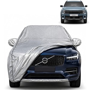 seltos 100 waterproof car cover  dustproof sun protection cover  soft cotton lining  triple stitched  mirror pocket  antenna pocket  all weather body cover silver with yellow piping