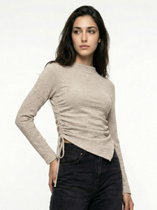 Selvia Casual Bell Sleeves Solid Women Beige
