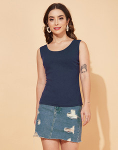Selvia Casual Solid Women Blue Top