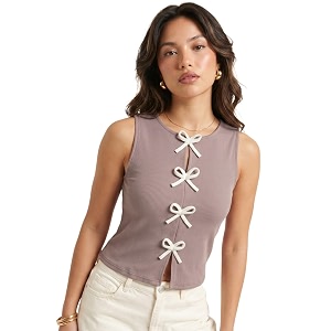 Selvia Ribbed Bow Detail Sleeveless Crop Tops
