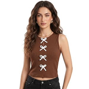 Selvia Ribbed Bow Detail Sleeveless Crop Tops