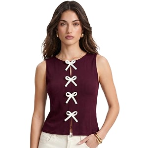 Selvia Ribbed Bow Detail Sleeveless Crop Tops