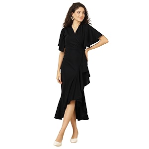 Selvia Wine Flutter Sleeve Bodycon Midi Dress