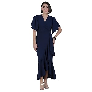 Selvia Wine Flutter Sleeve Bodycon Midi Dress