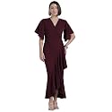 Selvia Wine Flutter Sleeve Bodycon Midi Dress