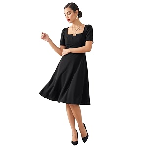 Selvia Womens Black Puff Sleeve Square Neck