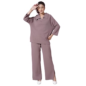 selvia women39s solid co-ords setlycra casual oversized top amp trouser settwo piece office wear co-ords set