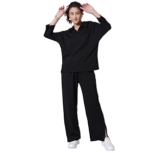 selvia women39s solid co-ords setlycra casual oversized top amp trouser settwo piece office wear co-ords set