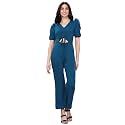Selvia Women Women'S Puff Sleeve Knitted Lycra Straight Jumpsuits(274TK7001N-XL_Teal)