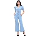 Selvia Women Women'S Puff Sleeve Knitted Lycra Straight Jumpsuits(274TK7001N-XL_Teal)