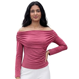 Selvia Womens Off Shoulder Ruched Long Sleeve