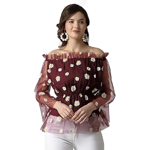 selvia women39s printed regular fit crop top 221tkn4021-s_maroon s