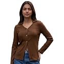 Selvia Women39s Ribbed Button Front V Neck