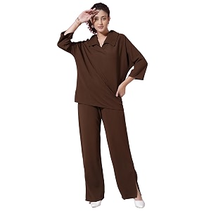 selvia women39s solid co-ords setlycra casual oversized top amp trouser settwo piece office wear co-ords set
