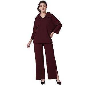 selvia women39s solid co-ords setlycra casual oversized top amp trouser settwo piece office wear co-ords set