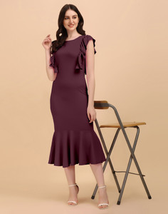 Selvia Women Bodycon Brown Midi Calf Length