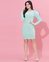 Selvia Women Bodycon Light Blue Knee Length Dress