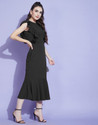 Selvia Women Ruffled Black MidiCalf Length Dress
