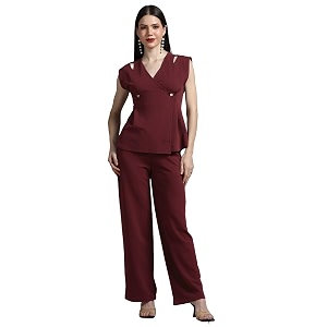 selvia womens solid wrap style top with wide leg trousers co-ord set