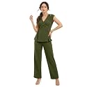 Selvia Women’s Solid Wrap Style Top with Wide Leg Trousers Co-Ord Set