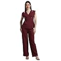 Selvia Women’s Solid Wrap Style Top with Wide Leg Trousers Co-Ord Set