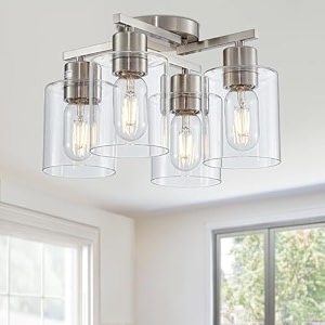 semi flush mount ceiling light fixtures kitchen ceiling lighting fixtures brushed nickel with clear glass shade for dining room bedroom living room hallway e26
