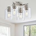 Semi Flush Mount Ceiling Light Fixtures Kitchen Ceiling Lighting Fixtures Brushed Nickel with Clear Glass Shade for Dining Room Bedroom Living Room Hallway E26