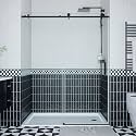 Semi-Frameless Sliding Shower Door - 44 to 48 Inch Adjustable Width x 76 Inch High, 6mm Coated Tempered Glass with Easy Clean, One Fixed &amp; One Sliding Panel, Stainless Steel Round Rail, Matte Black