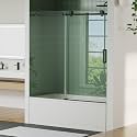 Semi-Frameless Sliding Shower Door - 56 to 60 Inch Adjustable Width x 59 Inch High, 6mm Coated Tempered Glass with Easy Clean, One Fixed &amp; One Sliding Panel, Stainless Steel Round Rail, Matte Black