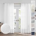 Semi Sheer White Linen Curtains 96 Inches Long for Living Room 2 Panels Set Back Tab Light Filtering Modern Farmhouse Bohemian Linen Textured Drapes for Sliding Glass Door, 50x96 in Length