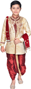 semino boys festive  party wedding sherwani with dhoti and dupatta embroidered sherwani