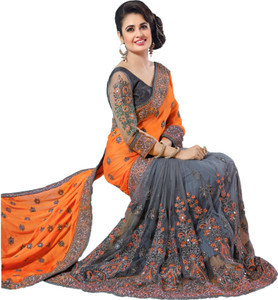 semizoxis embellished embroidered bollywood net art silk saree