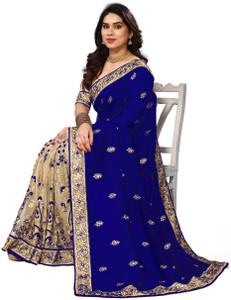 semizoxis embellished embroidered bollywood net art silk saree
