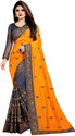Semizoxis Embellished Bollywood Net, Art Silk Saree (Yellow, Grey)