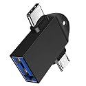2 in 1 (Black) OTG Adapter Micro USB+USB Type C to USB Female Connector, OTG Pen Drive Adapter to Mobile Connector Type C, Compatible with All Devices