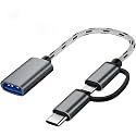 2 in 1 OTG Adapter Cable Micro USB + USB C to USB 3.0 Female Connector Cable, OTG Cable, Compatible Transmission &amp; Charging, for All Supported Micro and Type C Device (Silver Matte)