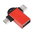 2 in 1 (Red) OTG Adapter Micro USB+USB Type C to USB Female Connector, OTG Pen Drive Adapter to Mobile Connector Type C, Compatible with All Devices