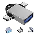 2 in 1 (Silver) OTG Adapter Micro USB+USB Type C to USB Female Connector, OTG Pen Drive Adapter to Mobile Connector Type C, Compatible with All Devices